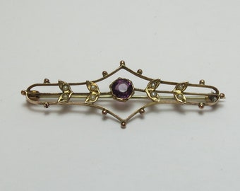 Antique Victorian 9K Paste and Seed Pearl Brooch/late 1800s
