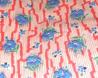 Vintage Feedsack Flour Sack Fabric Pink Stripe Blue 1930's 1940's 1950's Cotton Quilt Fat Quarter