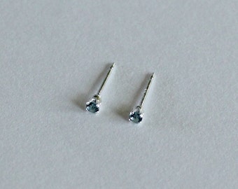 Blue Zircon Stud Earrings-Blue Zircon Studs-Tiny Zircon Studs-Small Zircon Studs-Tiny Studs-Small Studs-December Birthstone-Gifts Under 20