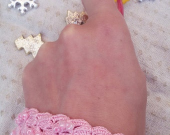 Pink Crochet Jewelry, Crochet Bracelet, Pink Beaded Bracelet, Fabric Bracelet, Fiber Art Jewelry, Pink Lace Jewelry, Pink Textile Jewelry