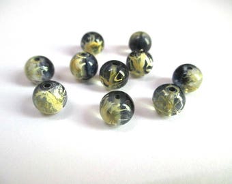10 black, yellow translucent 8mm beads