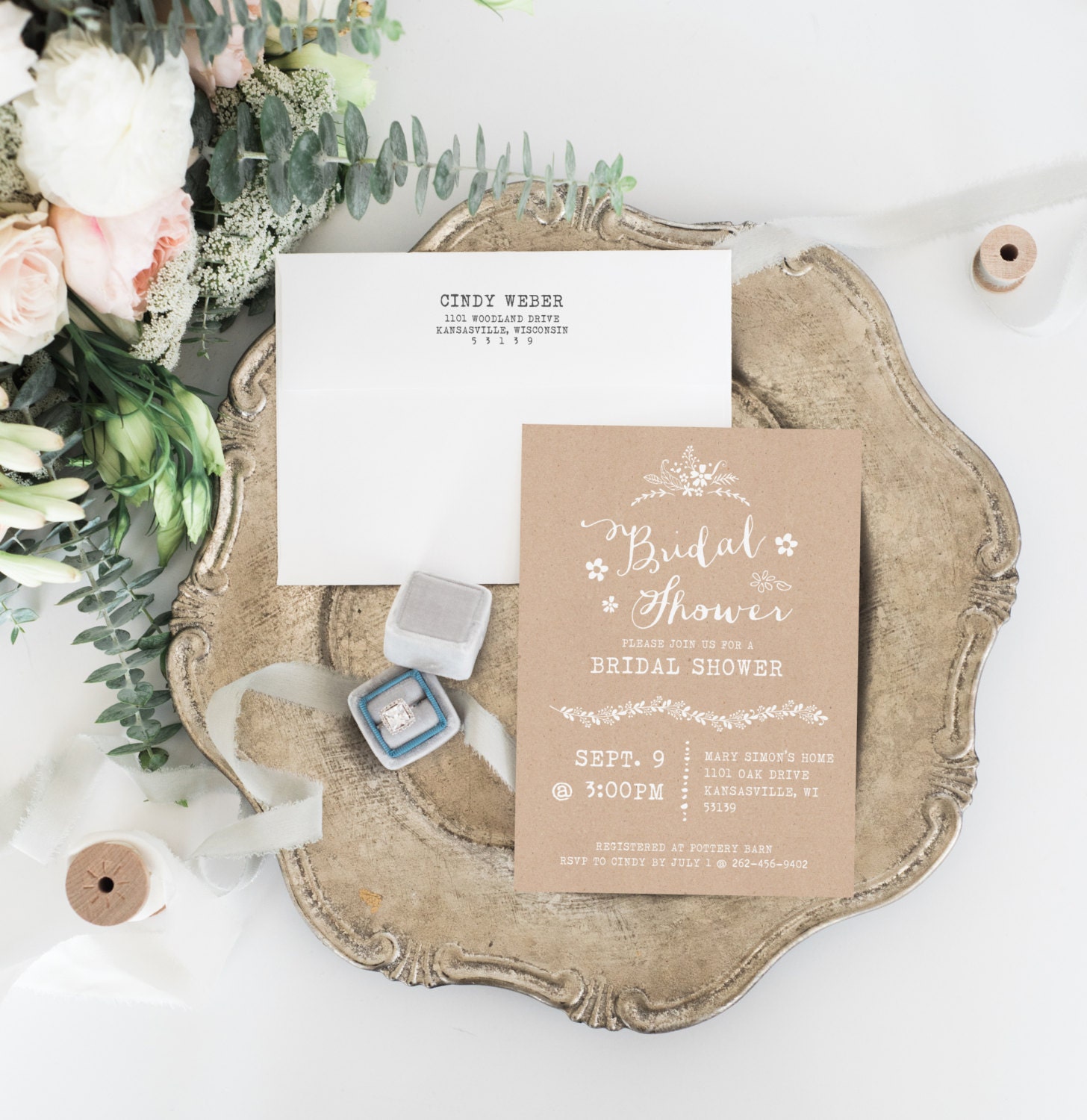 TEMPLATE Kraft Bridal Shower Invitation Rustic Printable