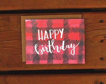 Plaid Birthday Card | Handpainted | Handlettered | Watercolor Greeting Card | Happy Birthday Card | Simple Birthday Greeting