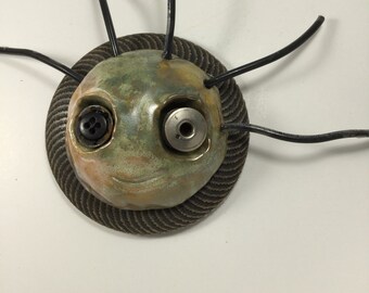 Lucy ceramic mask and found object sculpture, mask, wall art