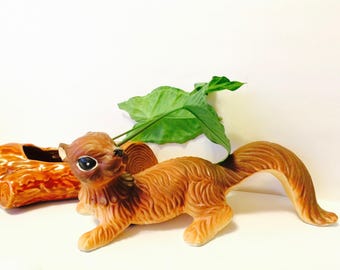 Large Squirrel Figurine with Original KELVIN"S Sticker Made in Japan Vintage Ceramic Squirrel Statue Doorstop Woodland Animal Figurine