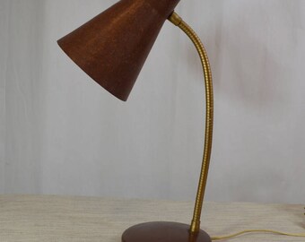 Vintage Brown Fiberglass Goose Neck 50's Desk Lamp