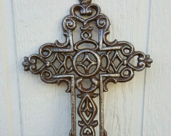 wall cross, iron wall cross, ornate cross, unique cross, iron crosses, floral cross, shabby chic cross, rustic cross, iron anniversary