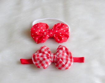 Baby Red and White Headband Set , Gingham , polkadots bow