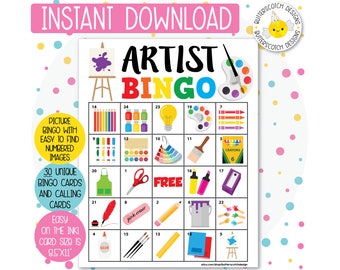 Artist / Art Party Printable Bingo Cards (30 Different Cards) - Instant Download