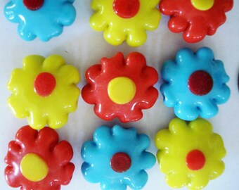 Blue, Yellow and Orange Flower Power Lampwork Daisy Beads