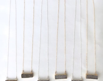 Druzy Bar Necklace, Gold Fill, Sterling Silver
