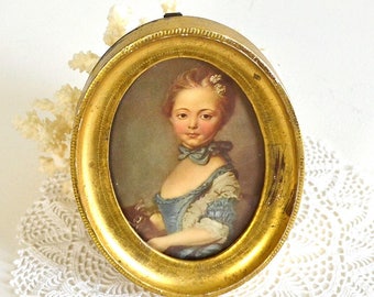 vintage florentine frame french provincial lady print oval gold florentine frame