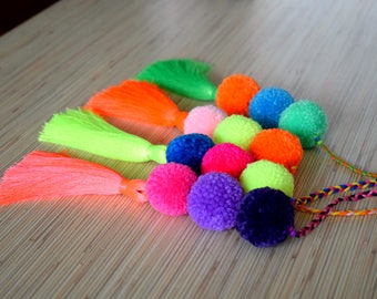 Pom Pom Keychain Pom Pom Tassel Bag Charm Tassel Decoration Tassel Purse Charm Hot Pink Key Chain Hot Neon Orange Pom Pom Handbag Charm