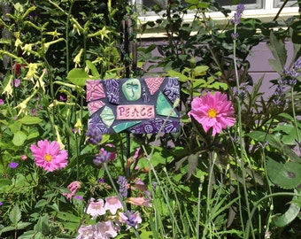 Mosaic Dragonfly Peace Affirmation Sign Purple, Pink and Green
