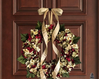 Wreaths | Hand Blended Hydrangea Wreath | Front Door Wreaths | Outdoor Wreath | Spring Wreath | Summer Wreath | Housewarming Gift