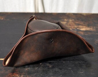 Tricorn leather pirate hat 56-57 cm