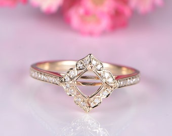 14k yellow gold semi mount diamond engagement ring setting vintage floral style promise ring custom handmade jewelry