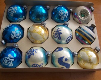 One Dozen Assorted Stenciled Christmas Ornaments