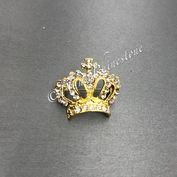 Gold Small Rhinestone Crown Brooch #BR-5