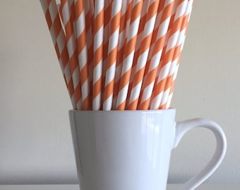Orange Striped Paper Straws Party Supplies Party Decor Bar Cart Cake Pop Sticks Mason Jar Straws Party Graduation