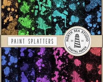 Paint Splatter Digital Paper, Ink Splatter Paper, Bright Colorful Spots Drips, Photography Background, BUY 5 FOR 8
