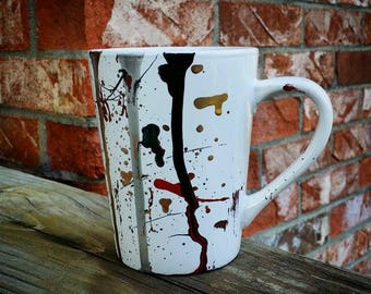 White, Red, Black & Gold Original One Of A Kind Hand-Paint 14oz Stoneware Coffee Mug By Artist Moxie Malloy Exclusively For Moxie's Moments