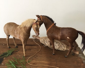 2 antique original pull toy horses with horse hide~missing parts~ vintage collectible toys from MilkweedVintageHome
