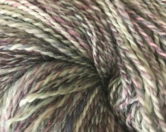 Hand spun Merino, soy silk, mohair, and nylon
