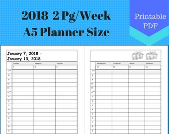 2018 a5 two page per month monthly calendar pages planner week at a glance printable with times