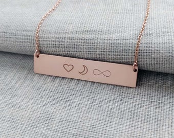 I Love You to The Moon and Back Necklace,Love Bar Necklace,Customized Symbol Bar Necklace, Moon Nekclace,Infinity Bar Necklace