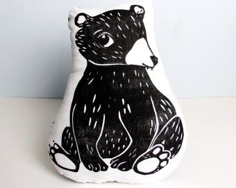 Bear Shaped Animal Pillow. Woodblock Printed. Made to Order. Choose Any Color.