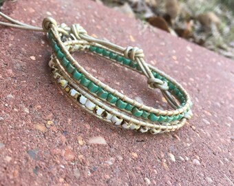 Czech Glass Bead Leather Wrap Bracelet