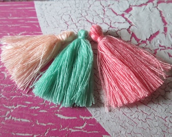 3 trailer * tassels * tassel * cotton * 30 mm * Mint green * salmon * apricot