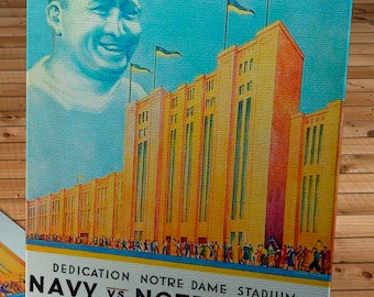 1930 Vintage Navy - Notre Dame Fighting Irish Football Program - Notre Dame Stadium - Canvas Gallery Wrap - 12 x 16