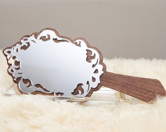 Hand Mirror - Wooden Hand Mirror - Wedding Gift - Stylized Hand Mirror - Acrylic Mirror - Acrylic Hand Mirror - Handheld Mirror - Vintage
