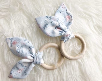 Rings with fabric bunny ears teether