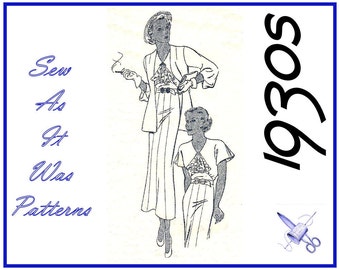 1930s Butterick 5738 New Deltor Jabot Trimmed Bodice Flounce Sleeved Shaped Waist Dresses & Jackets Vintage Sewing Pattern Size 16 Bust 34