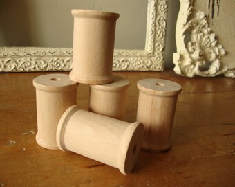 Wooden spools for crafts bobbins 2" tall unfinished wood spools craft room trim holders sewing theme crafts supplies textile