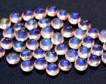 5 mm AAA Rainbow Moonstone Round Cabochon - Blue flash Top Grade Rainbow Moonstone