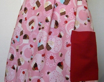 Half Apron - Pink with Cupcakes