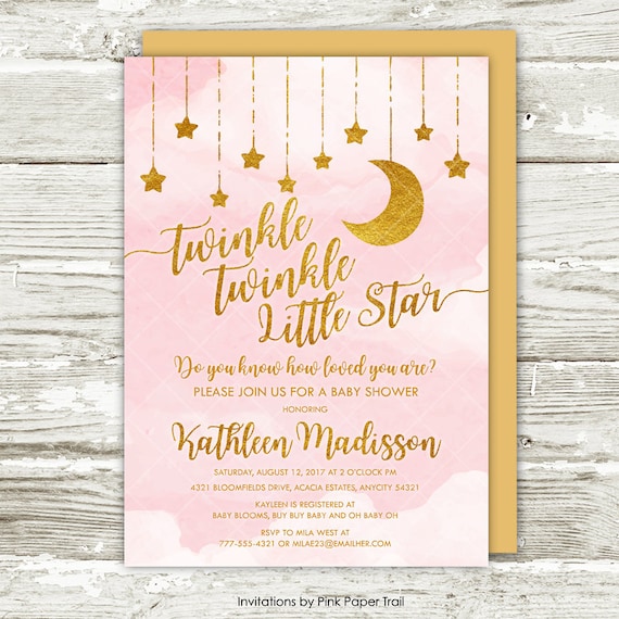 Twinkle Twinkle Little Star Girl Baby Shower Invitations 3