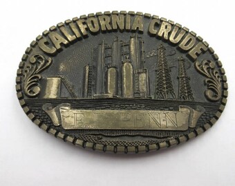 California crude oil brass belt buck petroleum Americana collectible rare