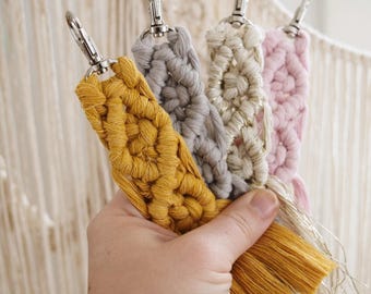Macramé Keychain | Small | 5" Long | Silver Swivel Clip | Cotton String | Rope | Accessories | Keys | Tassel | Fringe |
