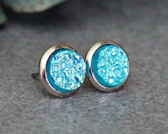 Turquoise Stud Earrings, Turquoise Druzy Earring Studs, Turquoise Earrings, Turquoise Post Earring, Teal Stud Earrings, Green Earrings