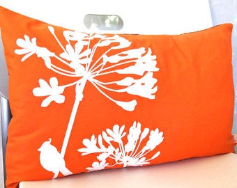 Limited Time SALE Orange Cardinal on Agapanthus Rectangle Pillow