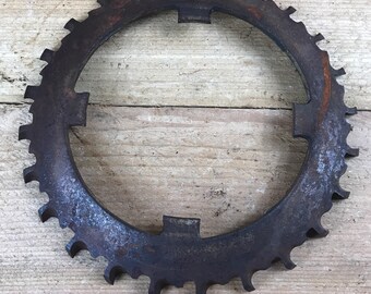 Old Vintage Metal Cast Iron Seeder Planter Wheel Plate - Industrial Farm Decor Wall Art