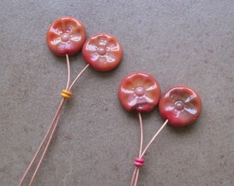 Lampwork Headpins - Glass Headpins - Flower Glass Headpins - Copper wire - Glass Headpins Pair - SueBeads - Headpins - Glass Heapins