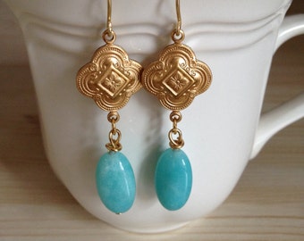 Beautiful Peruvian Amazonite Dangle Earrings