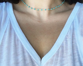 Turquoise Necklace, Turquoise Choker, Turquoise Beaded Necklace, Turquoise Necklace Gold, Raw Turquoise Necklace, Turquoise Jewelry, Boho
