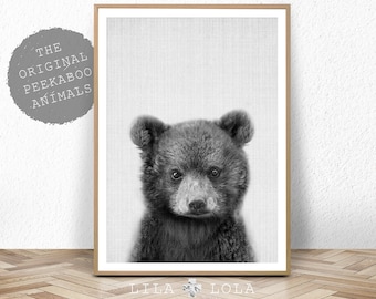 Baby Bear Print Woodland Animal Nursery Decor Printable Digital Download Forest Animals Black And White Large Poster Cub